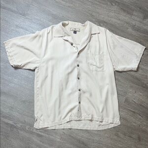 Tommy Bahama Relax 100% Silk Cream Short Sleeve‎ Button Down Shirt